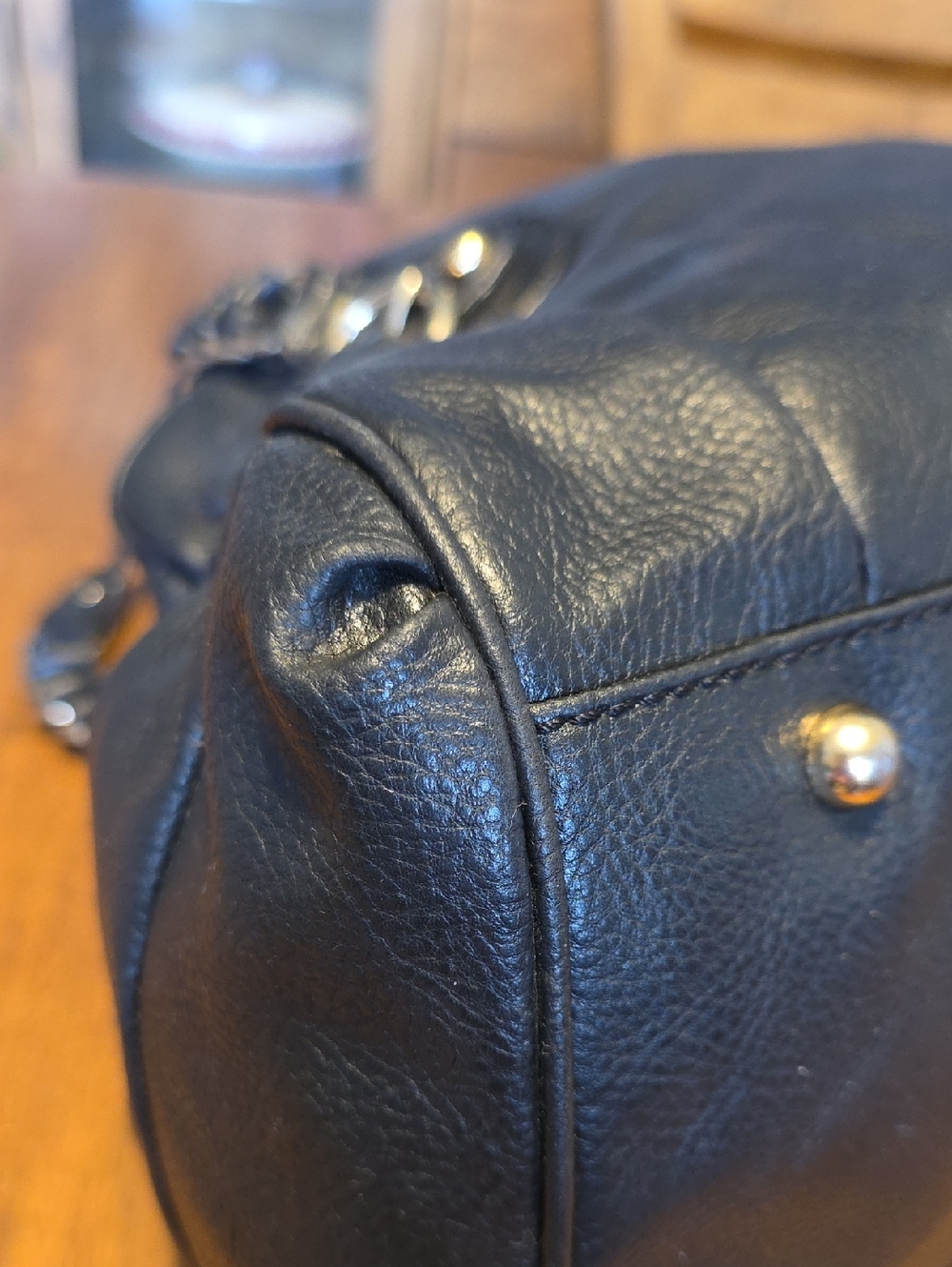 bebe Black Leather Shoulder Bag with Gold Chain Accents - Picture 12 of 16
